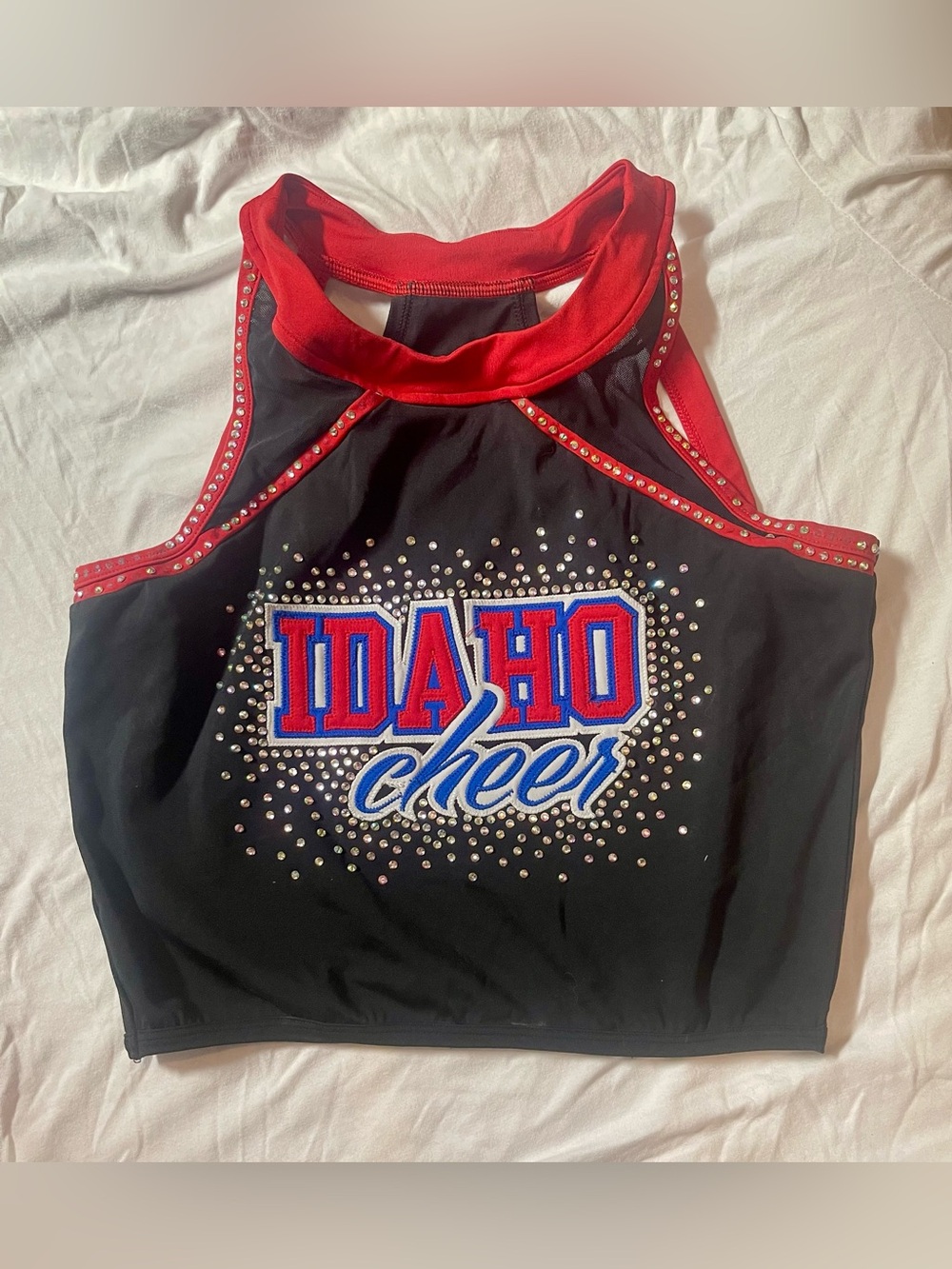 IDAHO Cheer Rhinestone Crop Tank - Black & Red